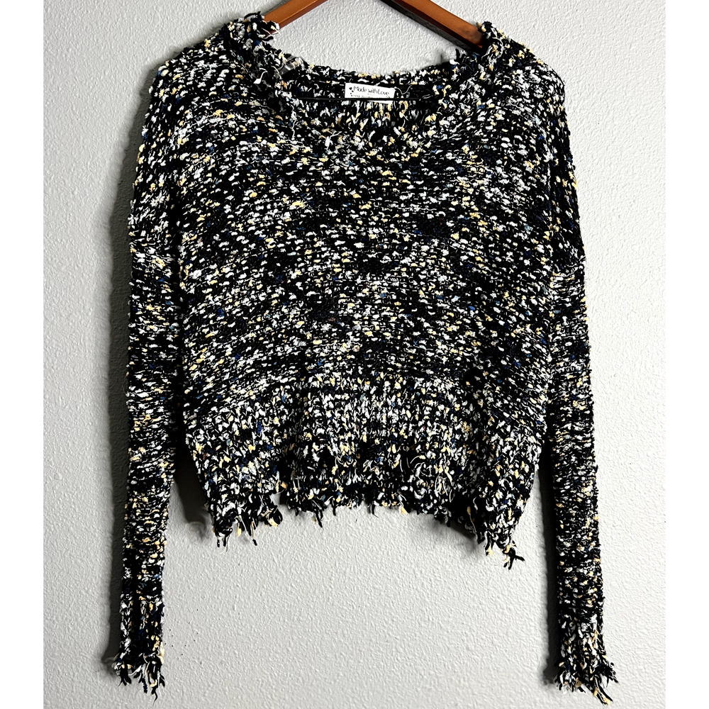 Made With Love Womens Large Distressed Unraveled Chunky Cropped Colorful Sweater